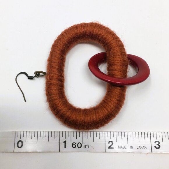 Handmade Oval Burnt Orange Acrylic Wrapped Chunky Dangle Chain Earrings - Picture 13 of 16